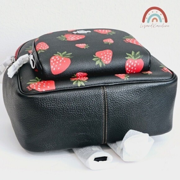 New! Coach Court Backpack Wild Strawberry Print Pebbled Leather Bag - Picture 11 of 15